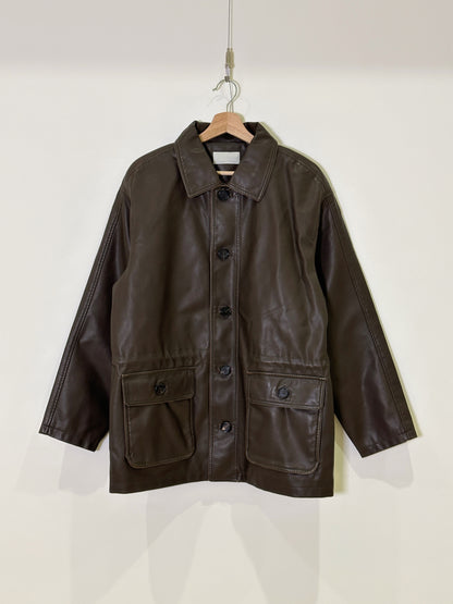 2-way Leather Single Jacket - Brown