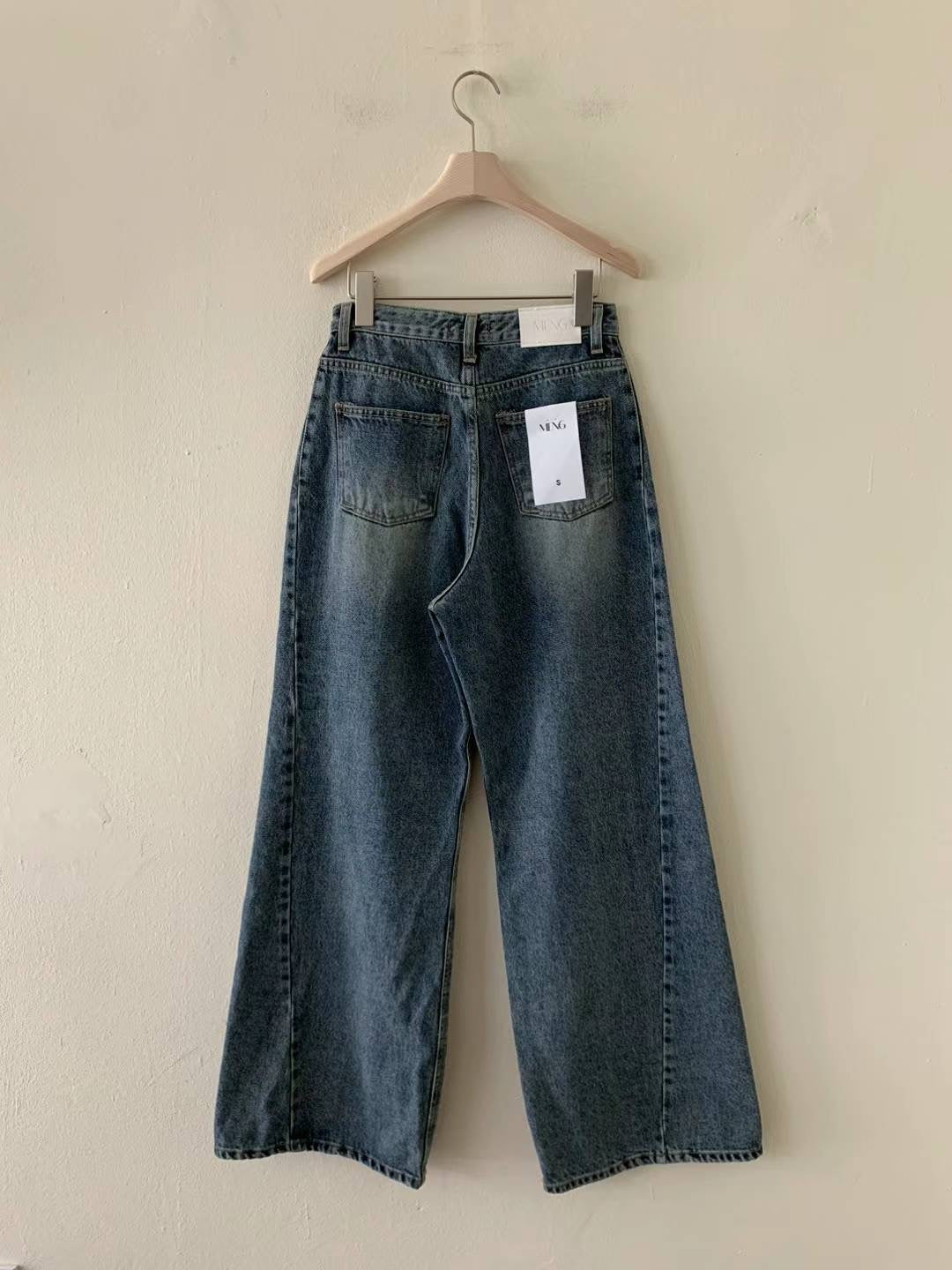 high-rise | Side Wide Denim Pants - 2cols(S/M)