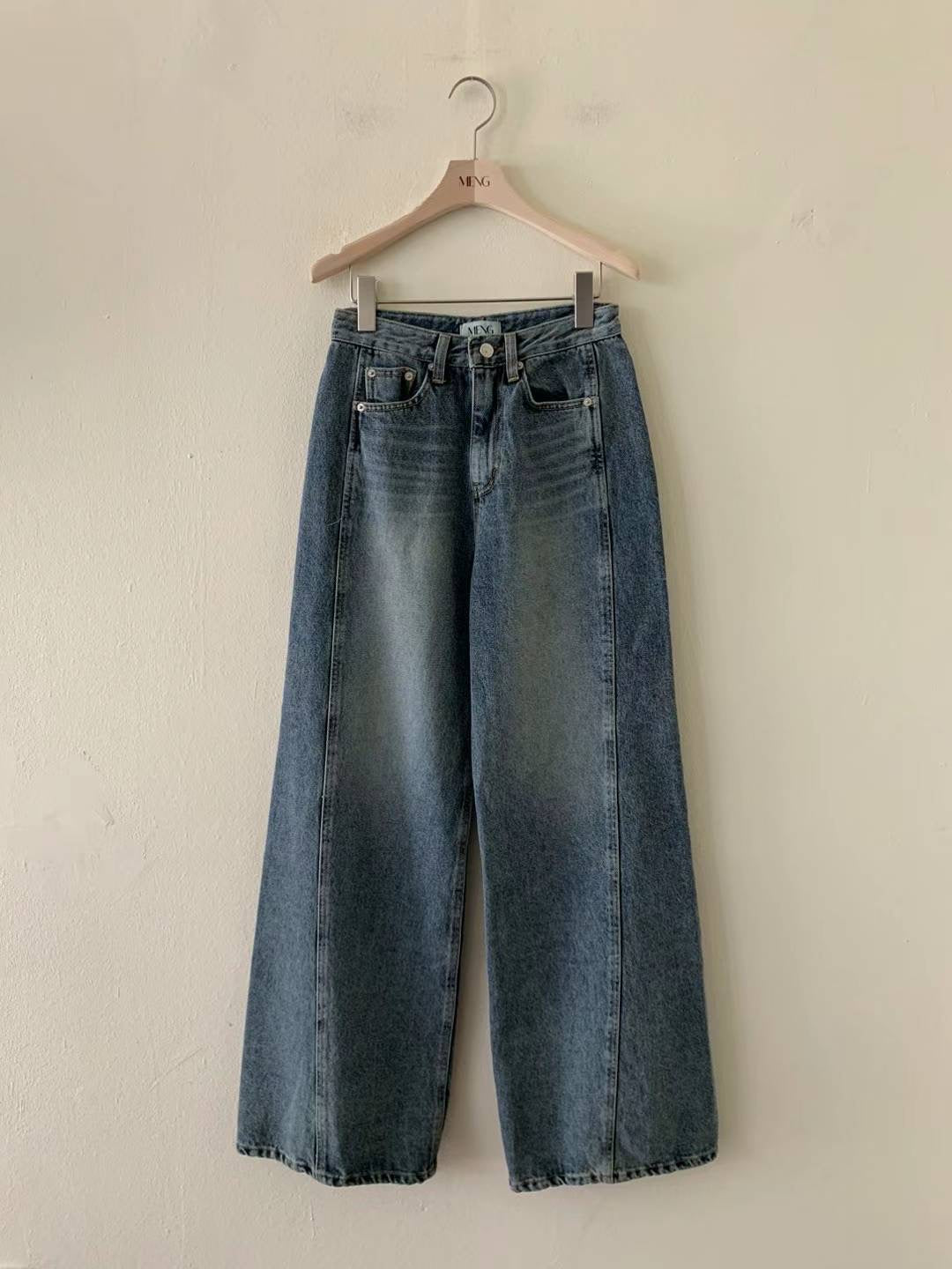 high-rise | Side Wide Denim Pants - 2cols(S/M)