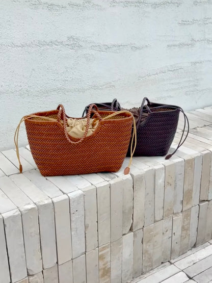 (handmade) Leather Weaving Tote Bag - 2cols