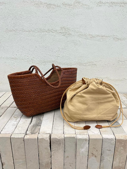 (handmade) Leather Weaving Tote Bag - 2cols