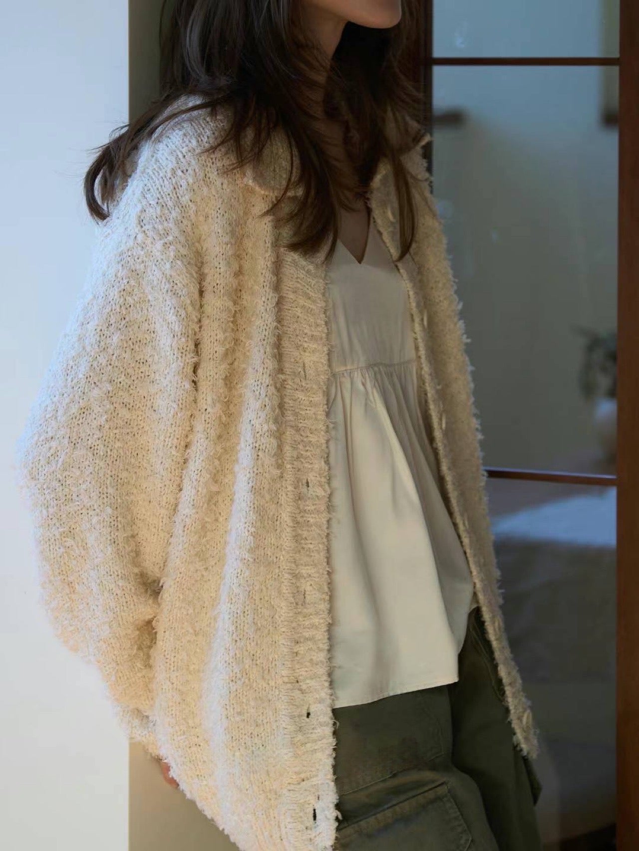 Sally Furry Cardigan - Cream