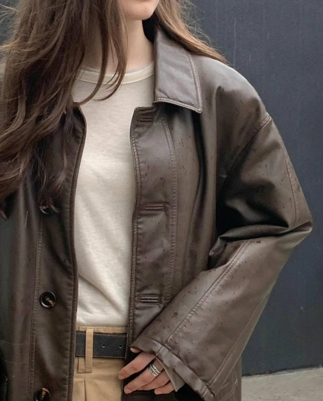 2-way Leather Single Jacket - Brown